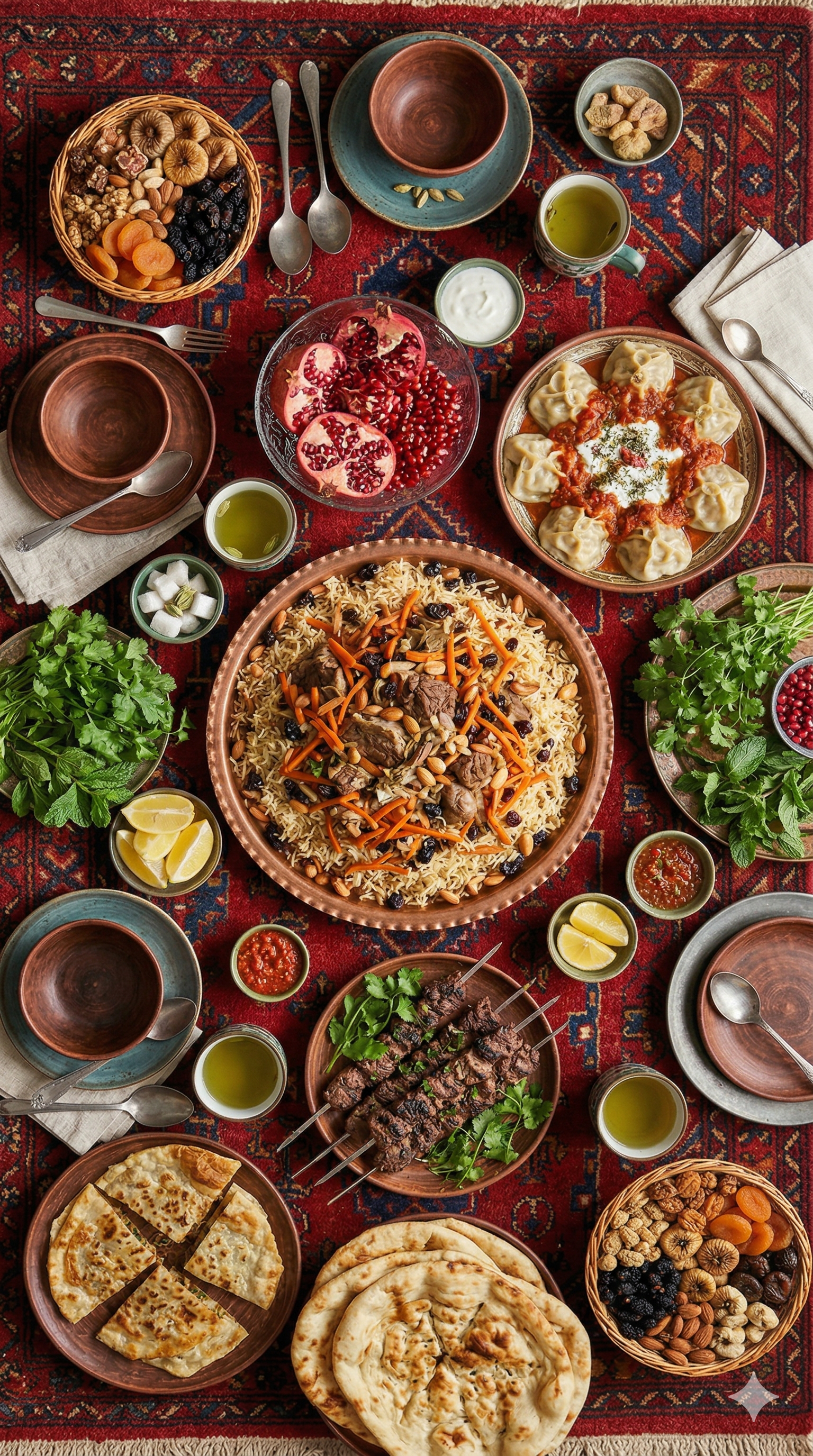 Traditional Afghan cuisine spread